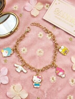 Kawaii Sanrio Character Charm Bracelet Gold Tone Hello Kitty Friend Jewelry